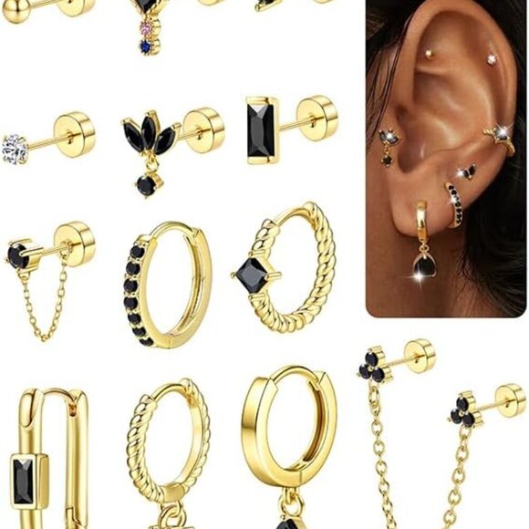 Stud Earrings Small Gold Hoop Earrings Set for Women - Picture 1 of 6